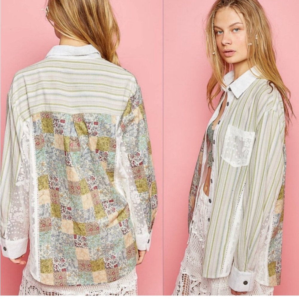 POL oversized Patchwork SIZE SMALL button down. - Picture 4 of 12